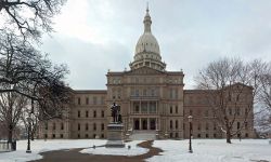 snow outside the Michigan Capitol