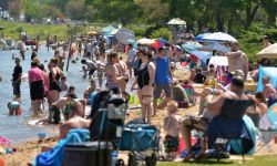 a bunch of people on the beach