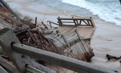 broken bridge at the lakeshore