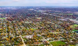 aerial of a suburban area near Detroit 