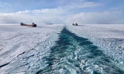 Ships iced in at Whitefish Bay