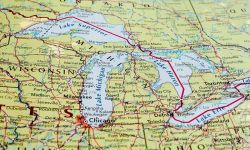 Map of the stateof Michigan with selective focus on state name
