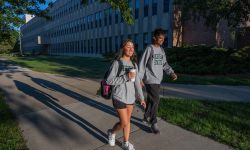 two students walking on MSU campus