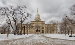 snow outside the Michigan Capitol