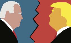 Character Illustration of Joe Biden facing Donald Trump