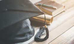 Graduation cap on table