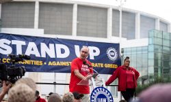 UAW President Shawn Fain on stage