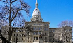 Michigan State capitol building in Lansing Michigan in early spring