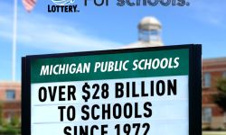 Ad for the Michigan Lottery, highlighting the money goes to schools