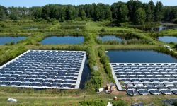Solar panels in a pond