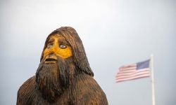 A statue of life-size chainsaw carving of Bigfoot in Oscoda, Mich. 