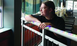 Morgan Smith looking out the window