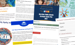 A collage of info about DEI in Michigan schools.