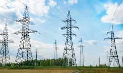A shot of high voltage electric transmission tower, also known as electricity pylon.