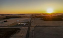 An aerial view of crop fields. 
