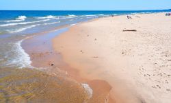 Views of a Lake Michigan beach. 