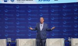 Detroit Mayor Mike Duggan on a stage. 