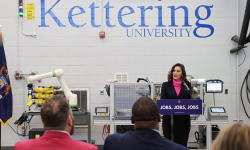 Gov. Gretchen Whitmer speaks at Kettering University in Flint. 