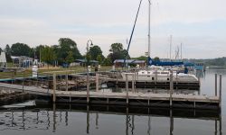 Boats are parked at Frankfort, Michigan's Municipal Marina.