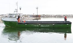 A green boat in Michigan. 