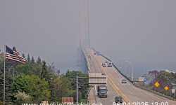 The sky looks smoky at the Mackinac Bridge.
