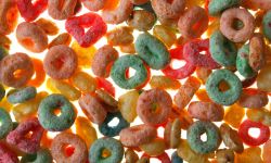 Fruit loops on a table backlit