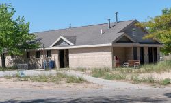 An outside view of Mears State Park bathroom in Pentwater, Michigan.