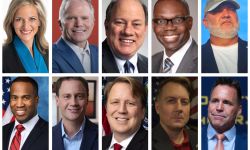 Headshots for Jocelyn Benson, Mike Cox, Mike Duggan, Garlin Gilchrist II, Anthony Hudson, John James, Aric Nesbitt, Tom Leonard, Evan Space and Chris Swanson.