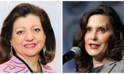 Fay Beydoun headshot on the left and a headshot of Gov. Gretchen Whitmer on the right.