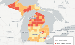 map of Michigan counties most vulnerable if Obamacare is repealed