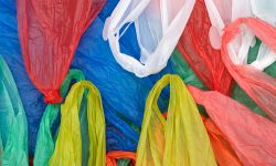 single-use plastic bags in multiple colors
