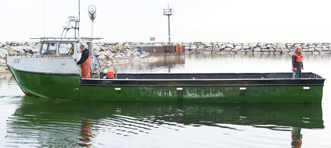 A green boat in Michigan. 